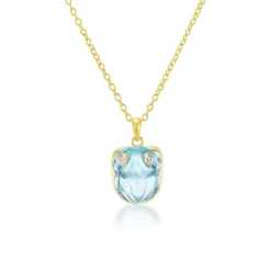 Aquamarine and Diamond Frog Necklace in Yellow Gold