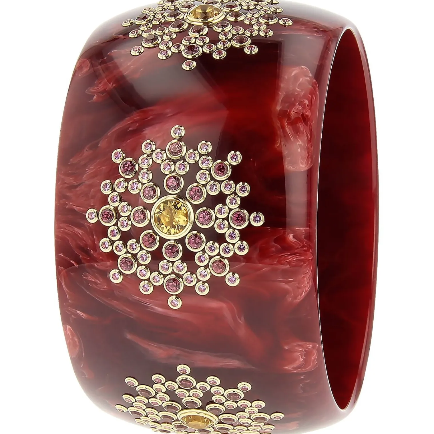 Bakelite Bangle with Citrine, Rhodolite Garnet and Pink Sapphire