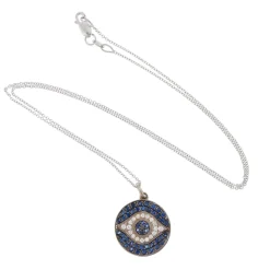 Blue Sapphire Little Dawn Eye Pendant in Blackened White Gold