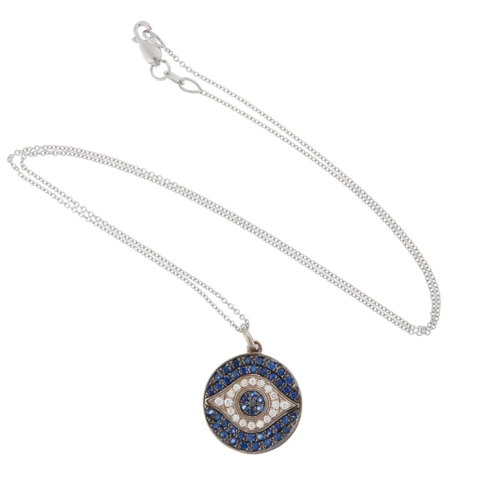 Blue Sapphire Little Dawn Eye Pendant in Blackened White Gold