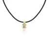 Blue Topaz Ripple Choker in Black Leather and Yellow Gold