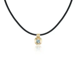 Blue Topaz Ripple Choker in Black Leather and Yellow Gold
