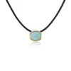 Cabochon Aquamarine Scuba Choker in Black Leather and Yellow Gold
