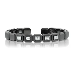 Emerald Cut White Diamond Me Cuff Bracelet in Blackened White Gold