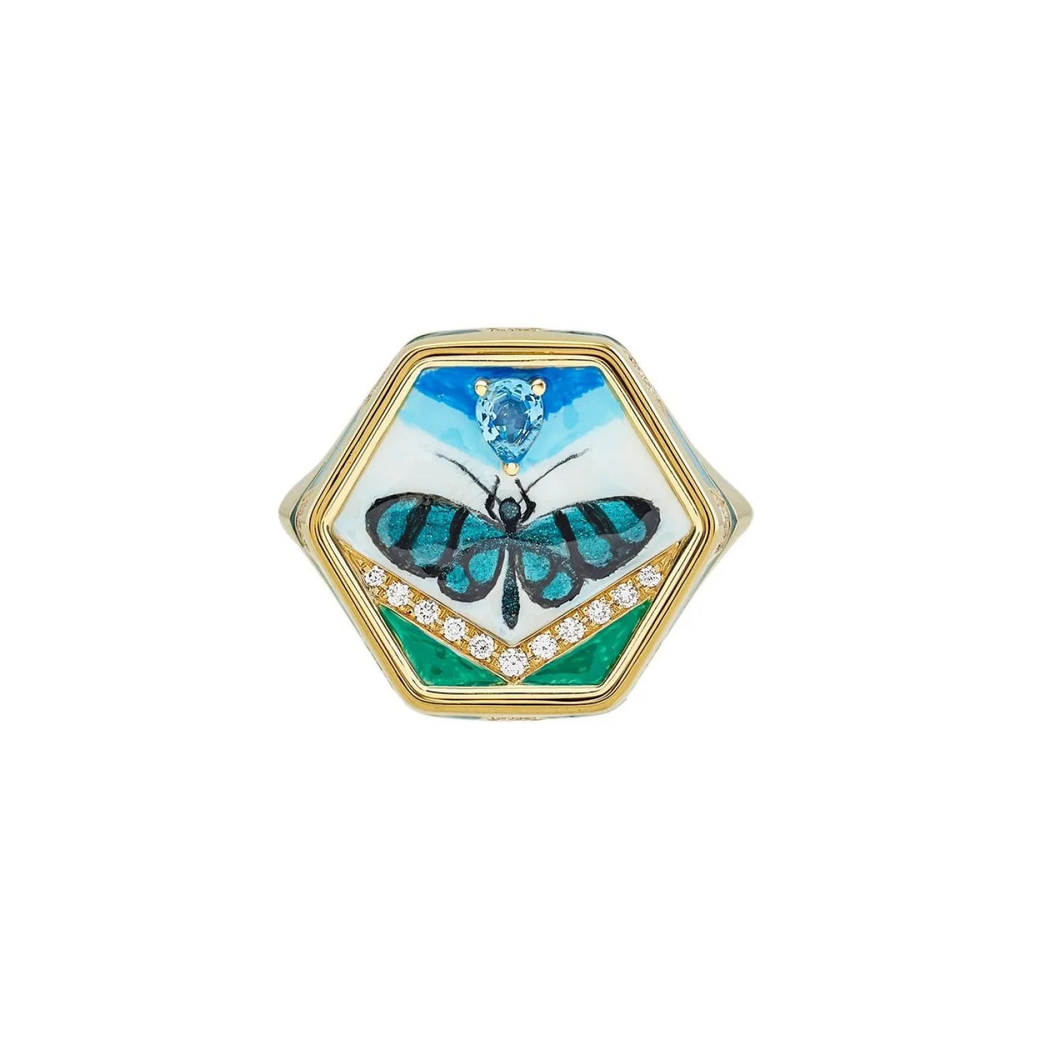 Enamel Change Your Stripes Butterflies Ring with Reversible Cameo in Yellow Gold
