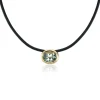 Green Amethyst Scuba Choker in Black Leather and Yellow Gold