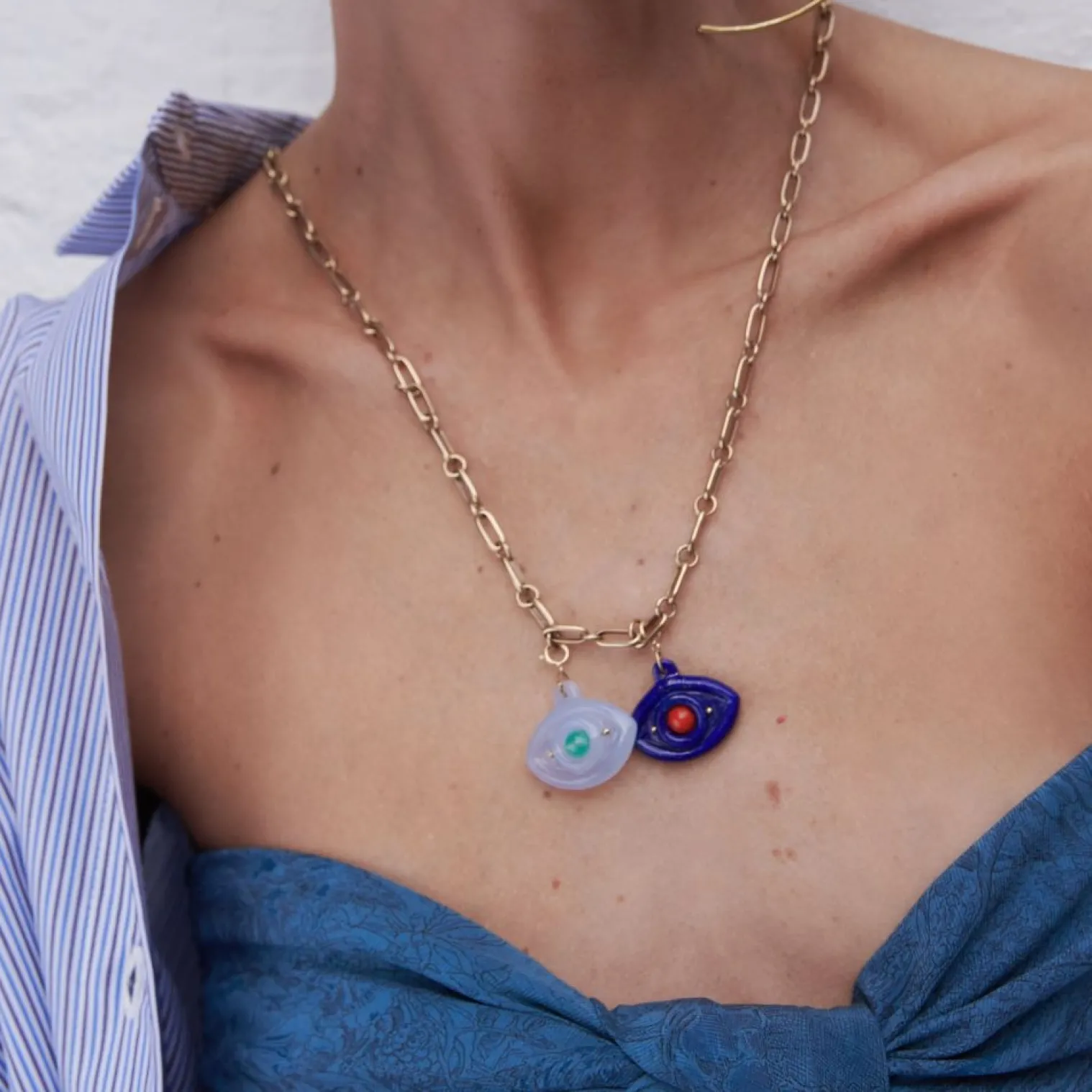 Lapis and Coral Eye Charm