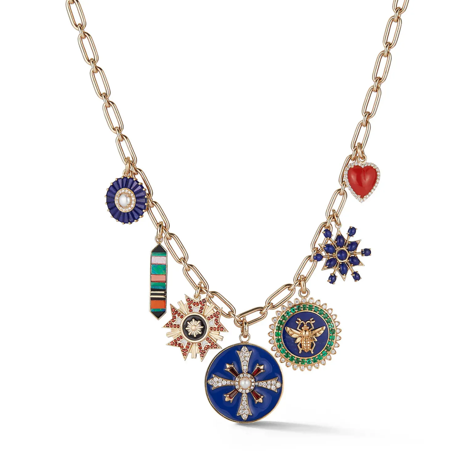 Lapis and White Pearl Emily Charm in Yellow Gold