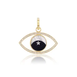 Ora Midnight Eye Charm in Aventurine and Mother of Pearl in Yellow Gold