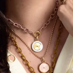 Pale Pink Silk Thread Chain Necklace in Yellow Gold