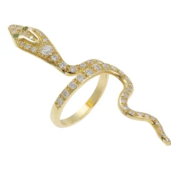 Pavé White Diamond Cobra Ring in Yellow Gold