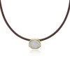 Pavé White Diamond Scuba Choker in Brown Leather and Yellow Gold