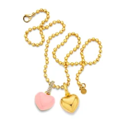 Pink Enamel Puffy Heart Pendant
