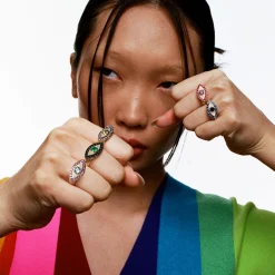 Pink Sapphire and Peridot Evil Eye Ring