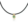 Round Cut Emerald Ripple Choker in Black Leather and Yellow Gold