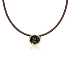 Smoky Quartz Scuba Choker in Brown Leather and Yellow Gold