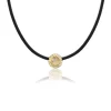 Sol Necklace with Diamond Accent in Black Leather and Yellow Gold