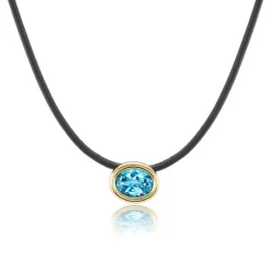 Swiss Blue Topaz Scuba Choker in Black Leather and Yellow Gold