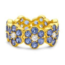 Tanzanite Flower Ring in Yellow Gold
