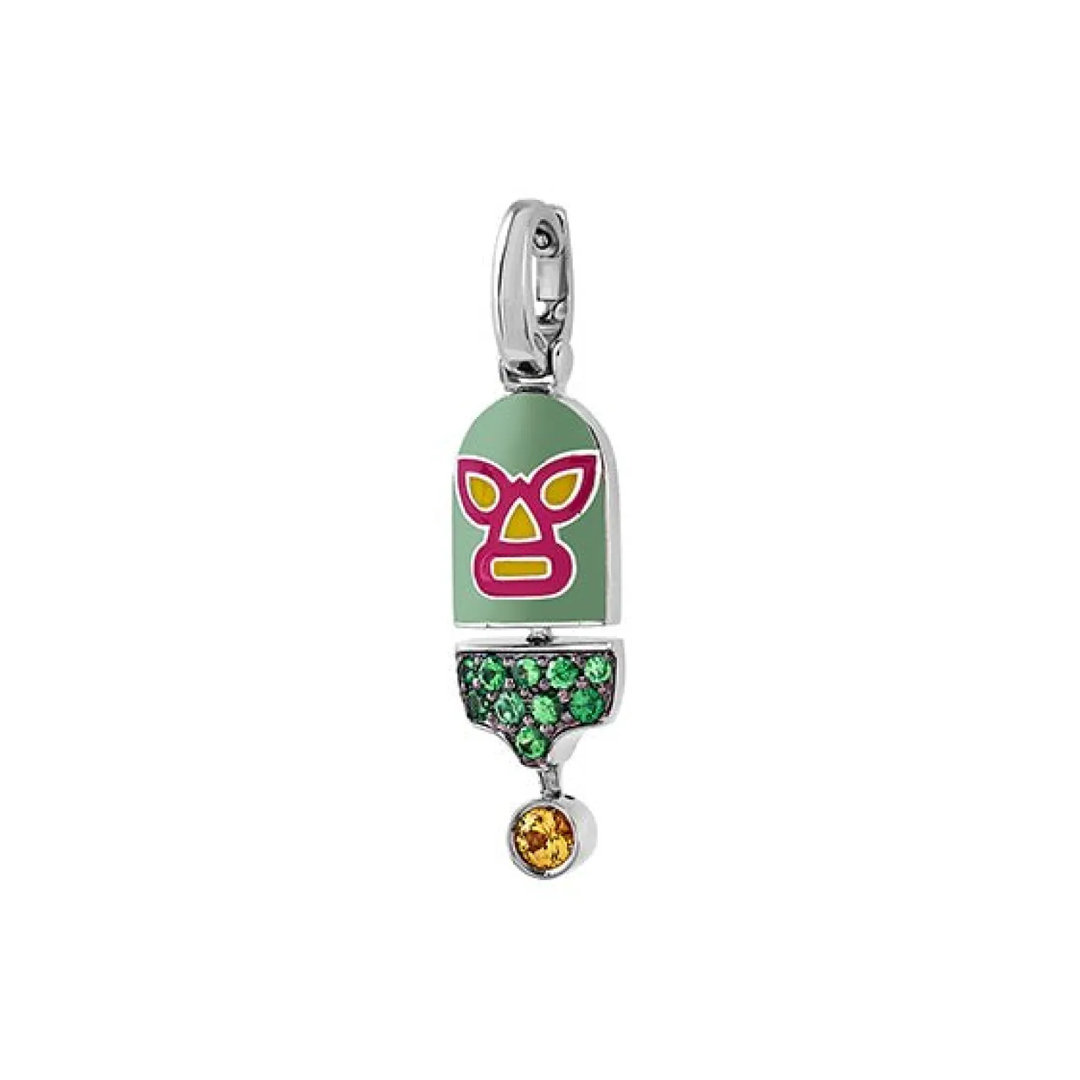 The Hurricane Sees Yellow Luchadores Charm with Tsavorite in White Gold