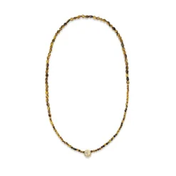 Tiger's Eye Beaded Sol Necklace in Yellow Gold