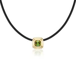Tourmaline Ripple Choker in Black Leather and Yellow Gold