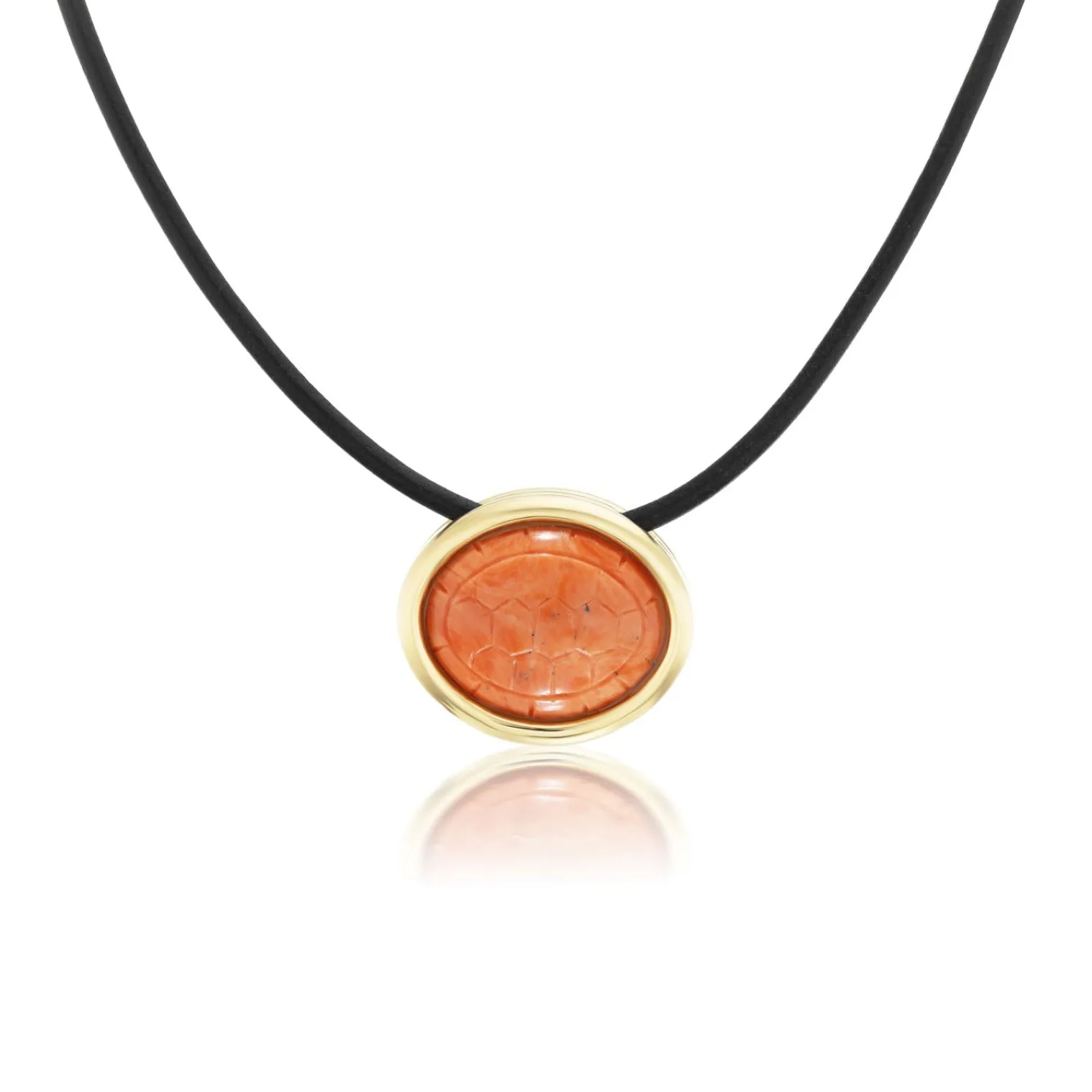Vintage Carved Coral Scuba Choker in Black Leather and Yellow Gold