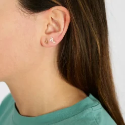 White Diamond and White Enamel Mini Loop Stud