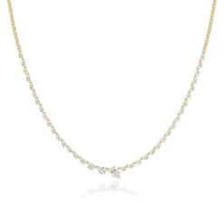 White Diamond Bias Tennis Necklace in Yellow Gold