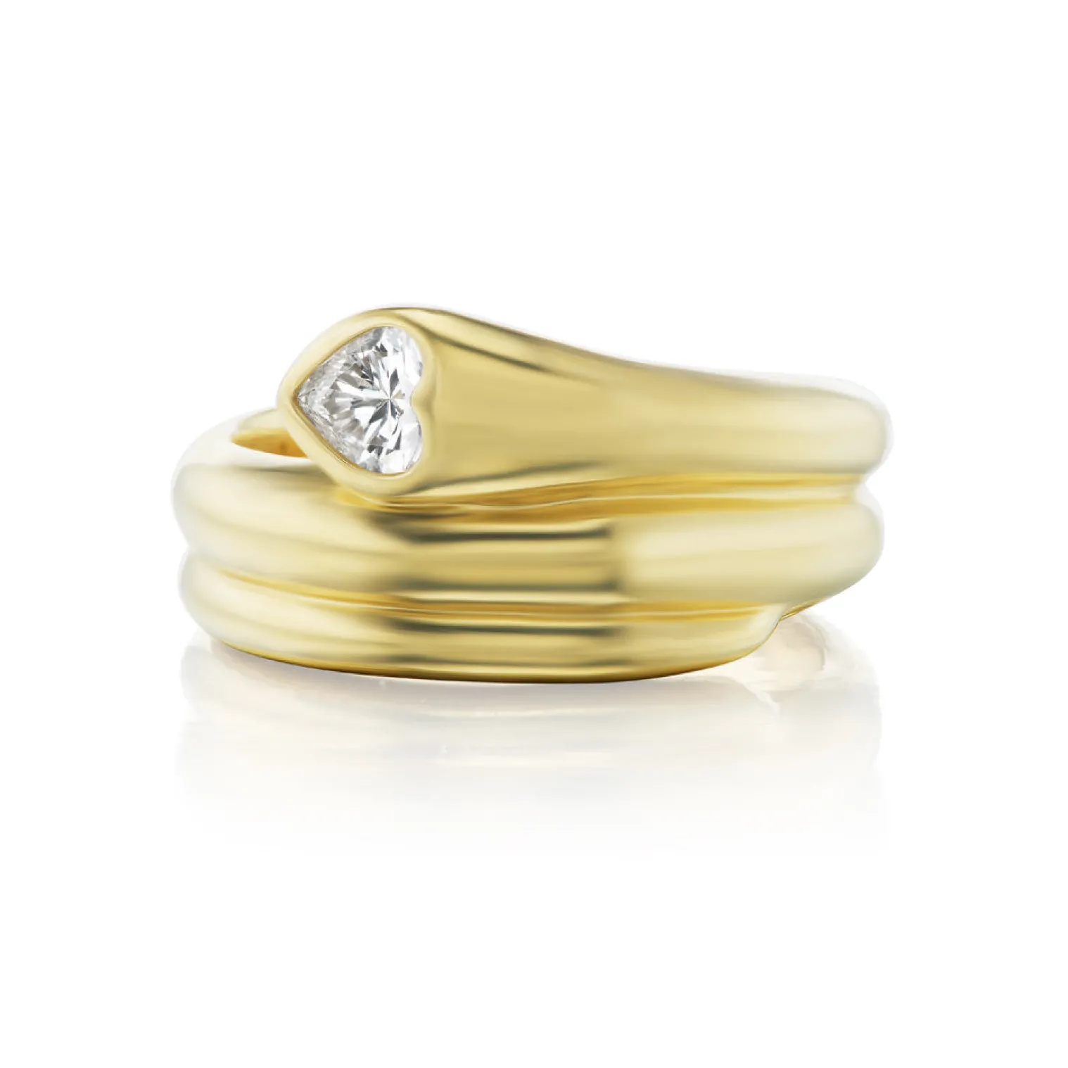 White Diamond Boa Snake Ring in Yellow Gold