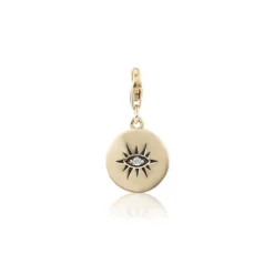 White Diamond Eye Charm in Yellow Gold