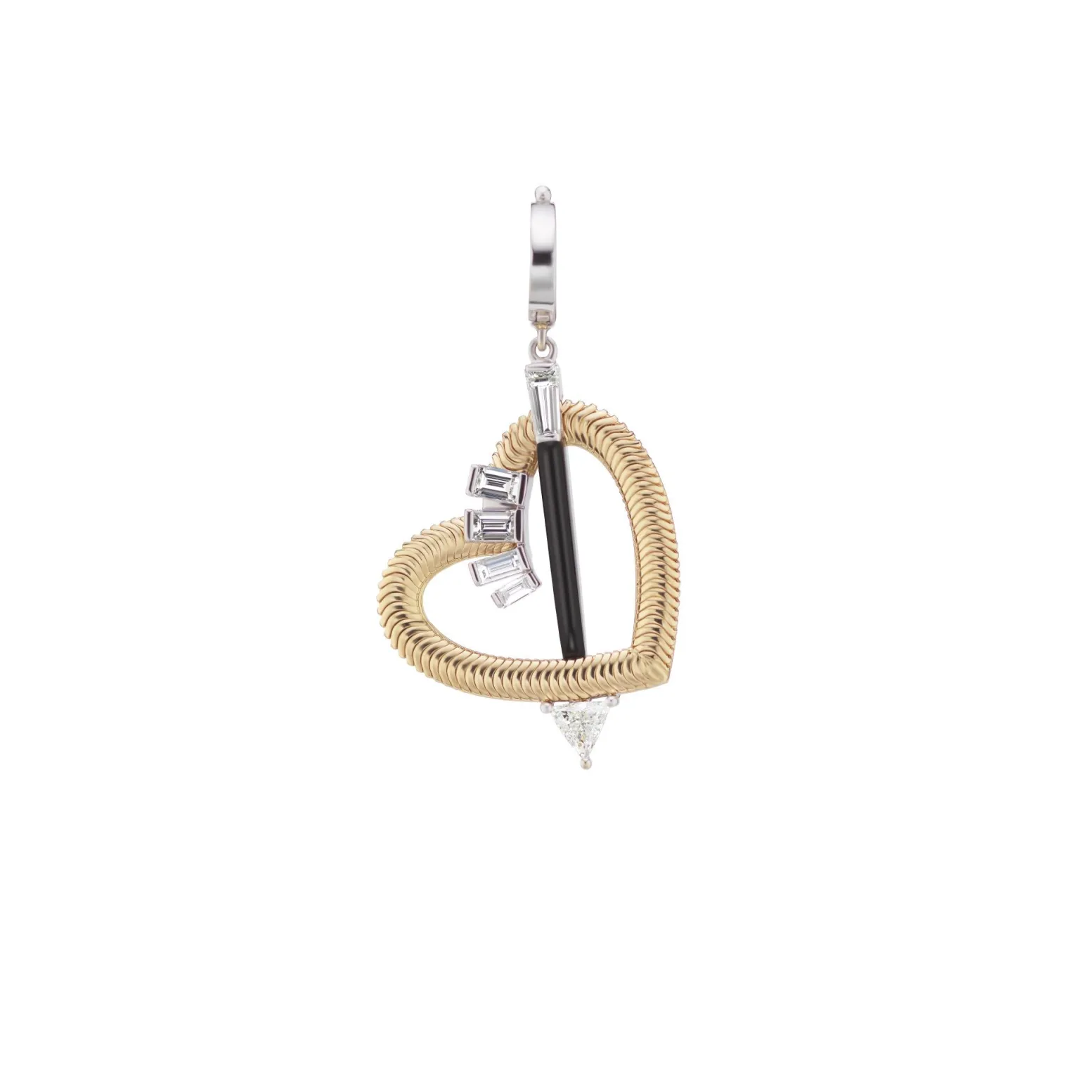 White Diamond Heart and Arrow Charm in Yellow Gold