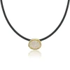 White Diamond Pavé Scuba Choker in Black Leather and Yellow Gold