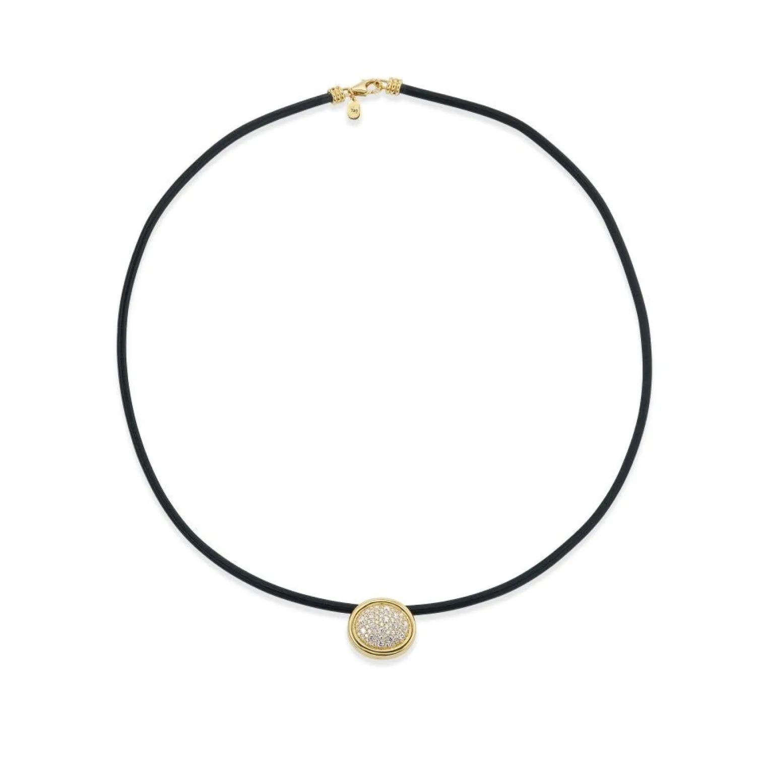 White Diamond Pavé Scuba Choker in Black Leather and Yellow Gold