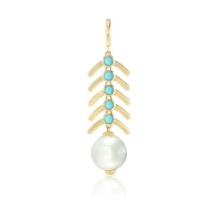 White Pearl and Turquoise Piska Charm in Yellow Gold