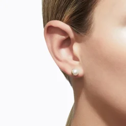 Yellow Gold 45° Half Pearl Single Stud Earring