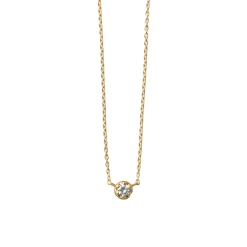 Yellow Gold and White Diamond Single Stone Necklace 02