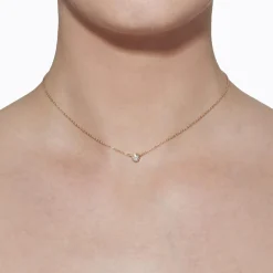 Yellow Gold and White Diamond Single Stone Necklace 02